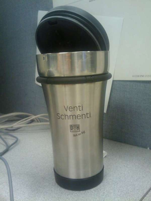 Metal travel mug labeled Diedrich Coffee and Venti Schmenti