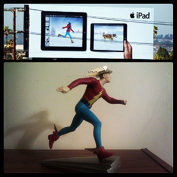 After seeing this iPad billboard out of the corner of my eye once last winter, every time I saw it I’d think of this Flash statue. [K