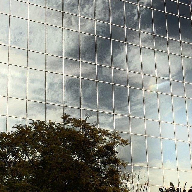 #Reflected sky and #sundog in a glass building.