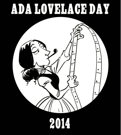 Animated loop of Ada Lovelace paging through a linked collection of cards with a pipe in her mouth.