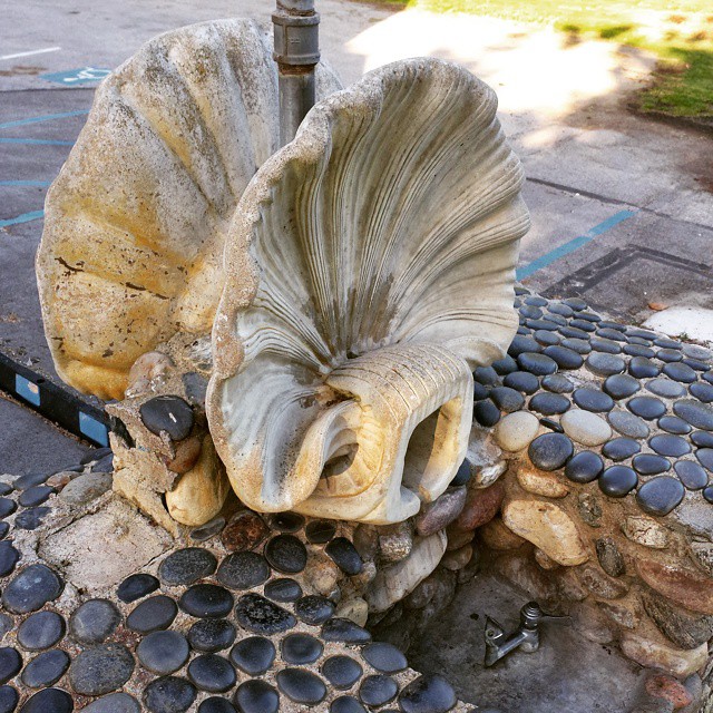 Back in the day, it seems everything was a piece of art, even the drinking fountains. (Mostly I get a kick out of the idea of a historic drinking fountain. There’s a plaque and everything.) #WHPfromthewater #park #drinkingfountain #shell #manhattanbeach