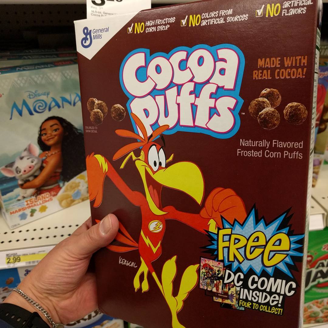 Considering Wally West’s favorite cereal is canonically Chocolate Frosted Sugar Bombs (a 1990s-era Calvin & Hobbes reference), this seems appropriate