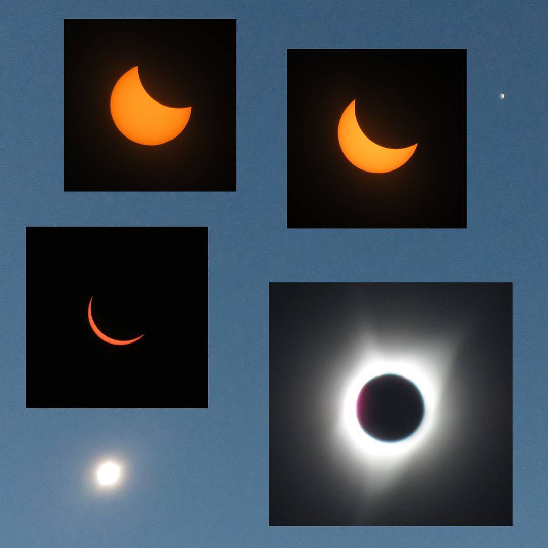 Back from Oregon & posting more #eclipse photos! We took a family vacation up to Portland & went down to Woodburn for the day of the eclipse. 
Seeing a total solar eclipse in person was amazing. Photos just don’t do it justice.

For one thing the corona is really bright. Not harmfully bright, and not enough to block out stars and planets, but enough that it drowned out the shadowed moon when I tried to do full-sky shots. 
The sky was dark blue like twilight, with a light orange band around the horizon. Where the sun would be was the solid black disc of the moon, surrounded by the streaming white corona, looking like a home in the sky.

It lasted a little over a minute. It felt like no time at all.

More thoughts & pictures at the link in my profile, in case you’re interested.

#eclipse2017 #solareclipse #solareclipse2017