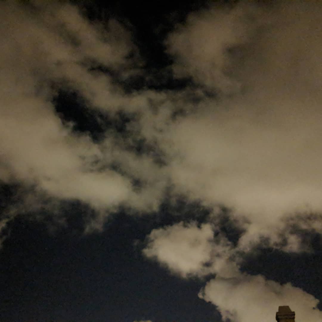 Clouds at night, lit up from below by the lights of Los Angeles. As you can imagine, we don’t see much in the way of stars on that side of the sky even on clear nights