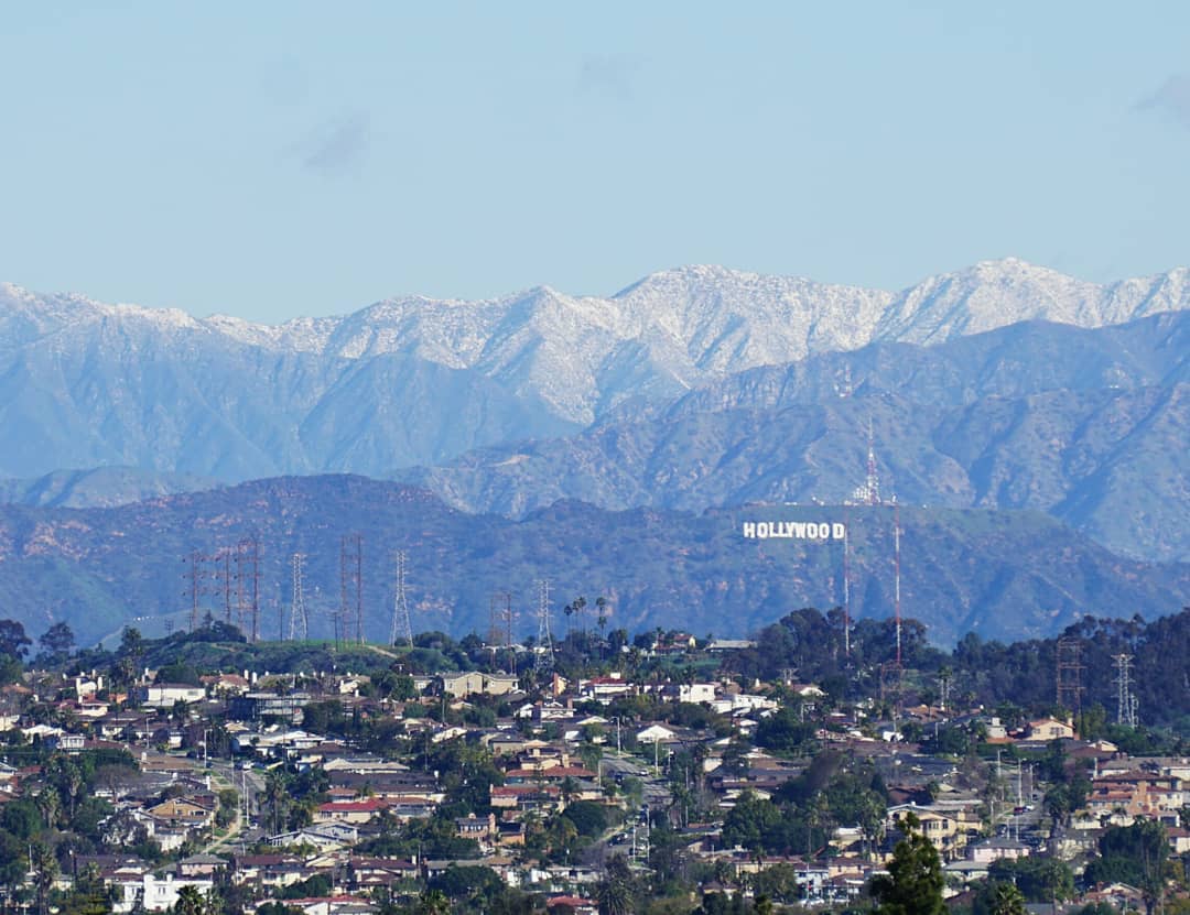 Snow in the mountains above Hollywood.