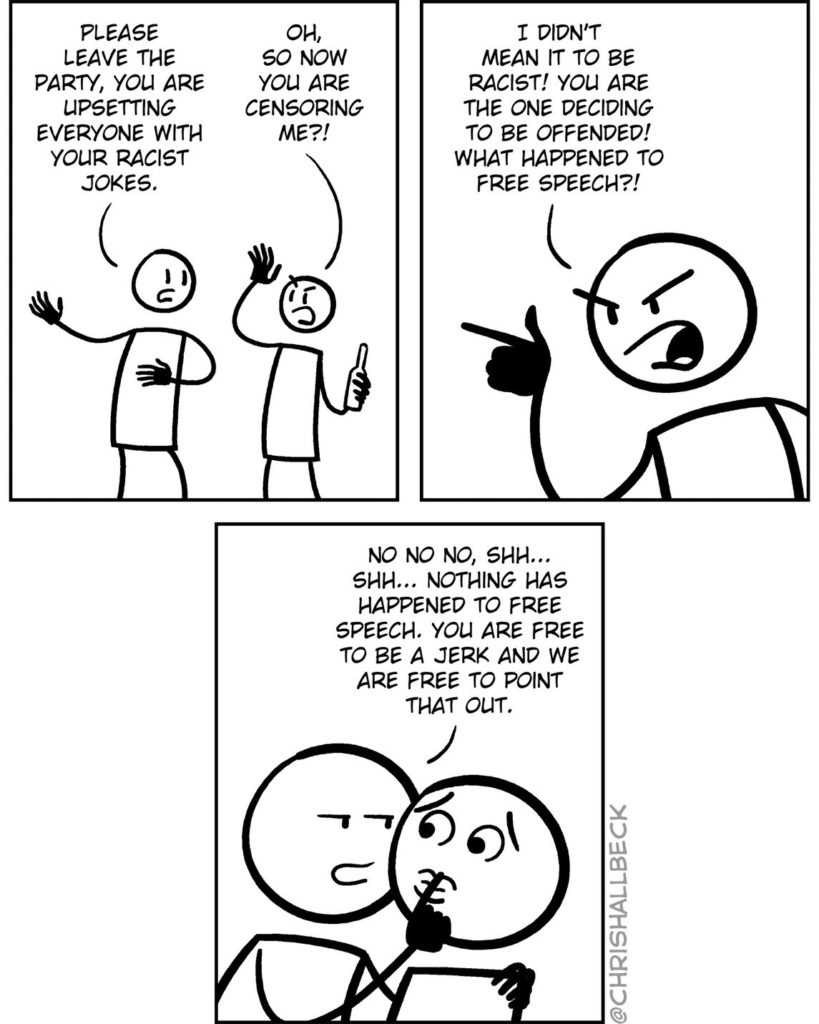 Maximumble: Nothing has happened to free speech. You are free to be a jerk and we are free to point that out.