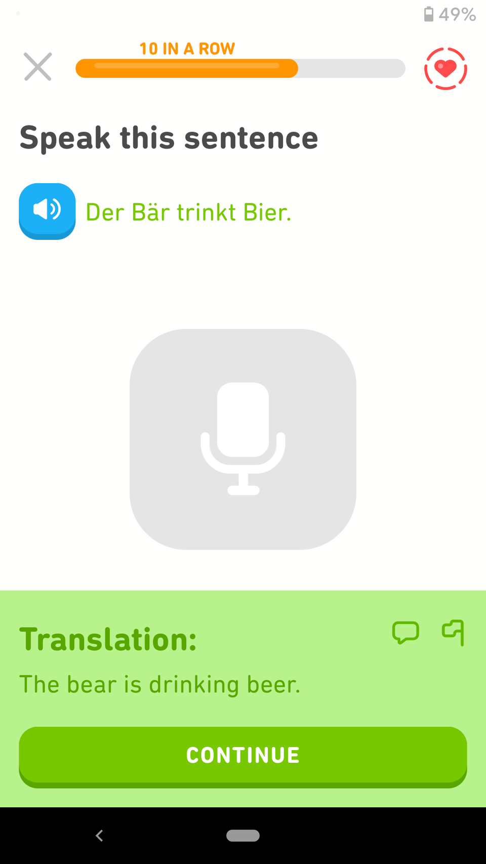 Duolingo: Der Bär trinkt Bier (The bear is trinking beer)