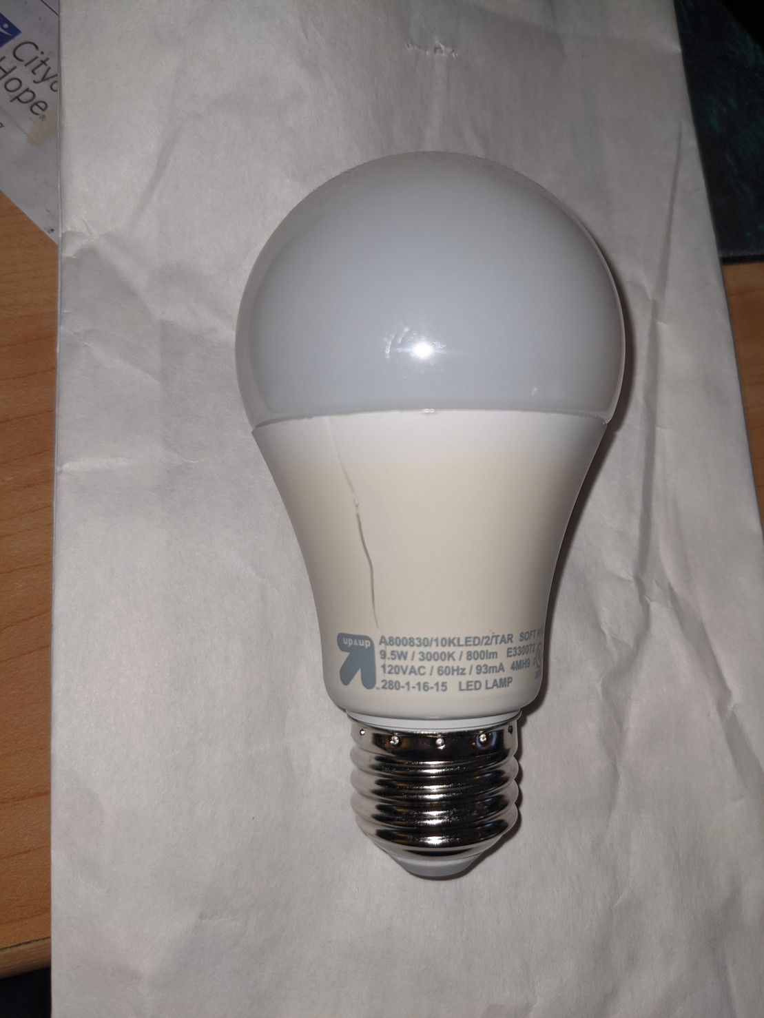 First LED bulb to burn out. It wasn't completely off like an incandescent or flickering ...